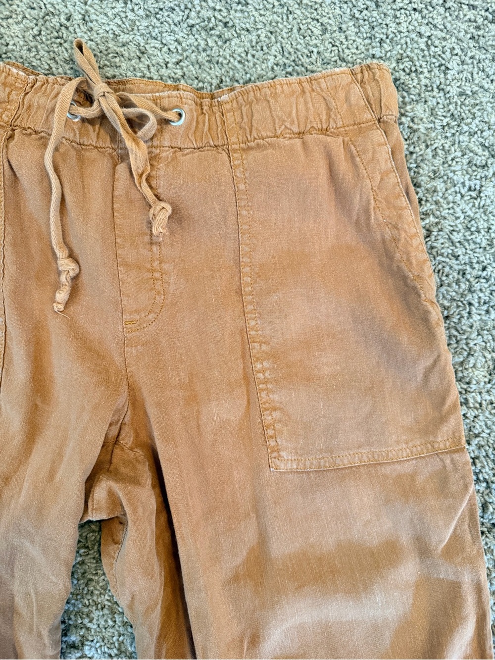 Kut from the Kloth Camel Brown Drawstring Linen Blend Pants - Picture 3 of 9